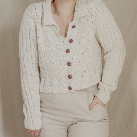 Vintage Sweaters - Vintage Crop Cable Knit Cardigan